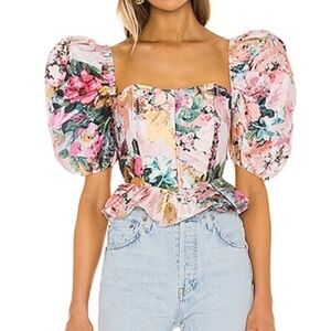 Hemant & Nandita Revolve Pink Floral Puff Sleeve Ruffle Boho Cottagecore Small